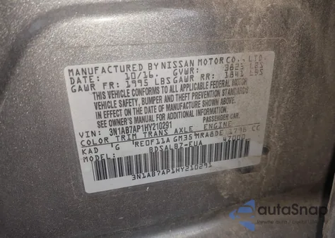 2017 Nissan Sentra S z USA, uszkodzony, nr VIN 3N1AB7AP1HY210291